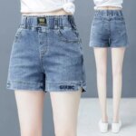 2025 Summer New Women's Elastic Waist Korean Edition Slimming Wide Leg Pants High Waist Cowboy Shorts