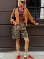 Wolfeel Retro Leopard Print Shorts Women Fashionable High Waisted Knee Casual Pants New Street Style Female Pocket Loose Shorts