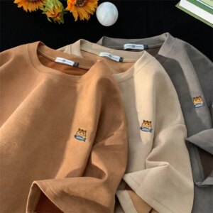 Summer Cartoon Cat Graphic T-shirts For Men Vintage Loose Tees Clothes Suede Crewneck Short Sleeve T Shirts Hombre Streetwear