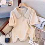 Large Size Doll Collar Nail Bead Short Sleeves T-shirt Summer New Casual Loose Slimming Versatile Tops Fashion Clothes for Women