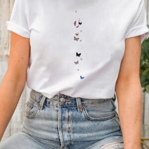 Butterfly Trend Cute 90s Short Sleeve Lady Female Shirt Tee Fashion Clothes Women Print Spring Summer Graphic T-shirt