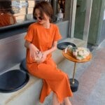Casual Backless T Shirt Dress Summer New Round Neck Short Sleeve Solid Color Loose Midi Dress Fashion Trend Women Clothing