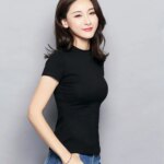 MRMT 2025 Brand New Women's T Shirt Half High Collar Solid Color Short-sleeved T-shirt for Female Tops Tshirt
