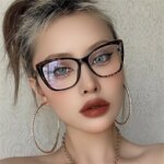 Square Cat Eye Prescription Reading Glasses Women Fashion Anti Blue Light Big Frame Clear Lens Farsightedness Eyewear 0 to +6.0