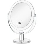 Makeup MirrorMakeup Mirror with Stand, 1X/15X Magnification, Double-Sided, 360-degree Rotating Magnifier