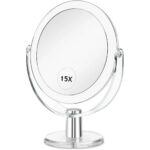 Makeup MirrorMakeup Mirror with Stand, 1X/15X Magnification, Double-Sided, 360-degree Rotating Magnifier
