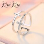 Double Cross Miniature Copper Inlaid Zircon Ring