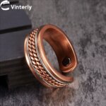 Vinterly Pure Copper Magnetic Rings Women Men Twisted Health Energy Finger Open Cuff Adjustable Jewelry High Magnet Resizable