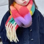 Colorful Striped Kids Scarf with Tassels, Soft & Comfortable Neckerchief Warm Winter Accessory for Boys Girls 3-12Y