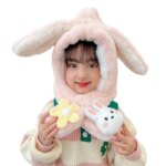 Winter Children's Thickened Warm Plush Baby Rabbit Ear Protector Scarf Hat Windproof Children's New Year Hat
