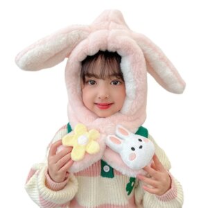 Winter Children's Thickened Warm Plush Baby Rabbit Ear Protector Scarf Hat Windproof Children's New Year Hat
