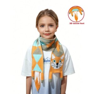 8-15Y Kids 3D Tassel Cute Cat Fox Faux Cashmere Knitted Scarf Winter Warm Fashionable Long Scarf for Girls Adult Women Scarves