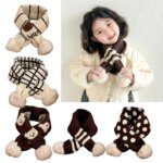 Winter Knitted Children's Scarf Baby Pom Scarf Soft Scarves Neck Collar Cartoon Bear Girl Neckerchief Warmer Stuff