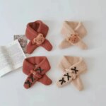 Cartoon Bear Baby Scarf Cute Bow Infant Girl Small Scarves Autumn Winter Warm Wool Knitted Kids Boys Necherchief