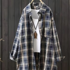 Plus-size Women's Top Black and White Plaid Polo Collar Shirt Spring and Summer Commute To Wear with 2025 Explosion