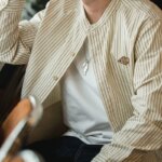 Maden Vintage Striped Long Sleeve Shirts Korea Styel Men's Loose Cotton Baseball Shirt Uncle Fu Male Clothes Plus Size Blouses