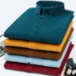 Plus Size S~7XL Corduroy Shirt Men Casual Long Sleeve Regular Fit Business Dress Shirts For Male Soft Leisur Comfortable Pocket