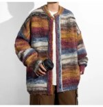 2024 Men Striped Sweater Casual Elastic Cardigan Men Harajuku Patchwork Knitted Warm Top Fashion Brand Male Jumper Clothes