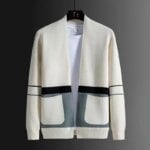 Korean Fashion Spring Autumn New Cardigan Sweaters Coats Men's V-Neck Contrast Color Pockets Loose Long Sleeve Knitted Jackets