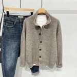 Knit Sweater Male Black Solid Color Cardigan Men's Clothing Plain Collared High Quality Replica Thick Winter Classic 90s Vintage