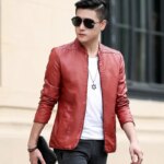 Fashion Solid Stand Collar Outwear Trendy Windproof Coat Streetwear Jackets Solid Color Casual Men's Motorcycle Leather Jacket