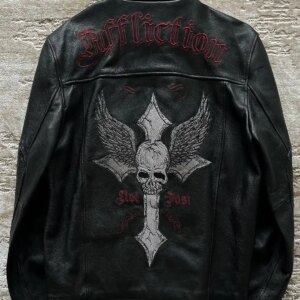 Affliction Jackets Men New Hip Hop Retro Embroidery Harajuku Fashion Pu Leather Jacket Long Sleeve Zipper Jacket Coat Streetwear