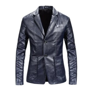 Business Casual Blazers Coat Red Blue Khaki Spring New Black PU Suit Jacket Men's Fashion Slim Leather Jacket for men
