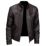 Brand Leather Jackets Men's Luxury Clothing Vintage Leather Jacket Men's Winter Solid Color Stand Up Collar Windproof Warm Coat