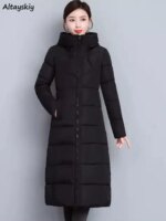 Parkas Women Solid Hooded Slimming Plus Velvet Casual Daily Korean Style Fashion Coats Tops Elegant Ladies Pockets Zippers Long