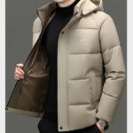Casual Men Hat Detachable Cotton-Padded Jacket Straight Business Gentleman Padded Jacket, Youth Stand-up Collar Thermal Parker