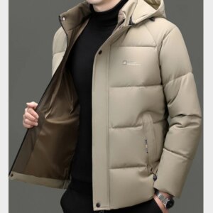 Casual Men Hat Detachable Cotton-Padded Jacket Straight Business Gentleman Padded Jacket, Youth Stand-up Collar Thermal Parker