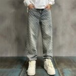 Jacquard All Over High Street Jeans Mens 2024 New Straight Lift Pattern Loose Wide Leg Jeans Casual Boyfriend Jeans Pants Tide