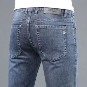 2023 Spring and Autumn New Classic Fashion Solid Color Elastic Small Legs Men's Casual Slim Comfortable Breathable Jeans 28-36