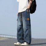 Spring New Wide Leg Washing Jean Cargo Pants Men Street Trousers Neutral Solid Color Loose Casual Thin summer pants Big Size 8xl
