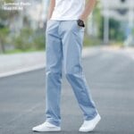 Summer Pants Men Plus Size 42 44 Casual Chinos Cotton Khaki Blue Black Lightweight Loose Straight Stretched Male Thin Trousers