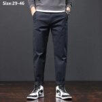 Stretched Casual Men Cotton Trousers Loose Plus Size 46 44 42 40 Pencil Chino Pants Elastic Male Black Khaki Green Suit Clothing