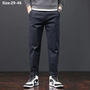 Stretched Casual Men Cotton Trousers Loose Plus Size 46 44 42 40 Pencil Chino Pants Elastic Male Black Khaki Green Suit Clothing
