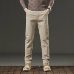 Threeproof Men's Pants Straight Fit Cotton Casual Trousers Male Elastic Waist Stretch Spring Antifouling Work Business Oil Proof