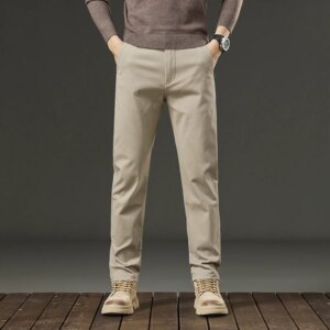 Threeproof Men's Pants Straight Fit Cotton Casual Trousers Male Elastic Waist Stretch Spring Antifouling Work Business Oil Proof