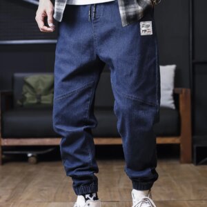 Plus Size Jeans Men Loose Joggers Streetwear Harem Jeans Cargo Pants Ankle-Length Denim Trousers
