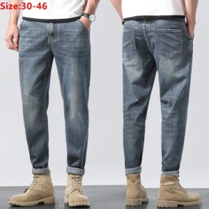 Ankle Length Jeans Men Pencil Pants Harem Soft Spring Summer Fashion Plus Size 42 46 Male Grande Denim Cowboy Elastic Trousers