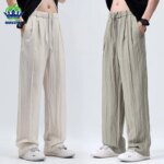 OUSSYU Brand Clothing Lyocell Linen Fabric Casual Pants Men Summer Thin Elastic Waist Outdoors Jogger Wrinkled Outdoor Trousers