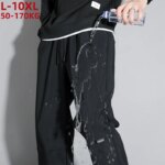 10XL 9XL Straight Sweatpants Men Waterproof Spring Autumn Nylon Stretch Long Trousers Male Casual Track Pants Plus Size 8XL