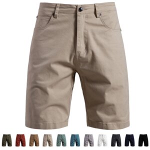 2025 Summer New 100 Cotton Men's Shorts Straight Leg Quarter Pants Business Casual Solid Color Shorts Men