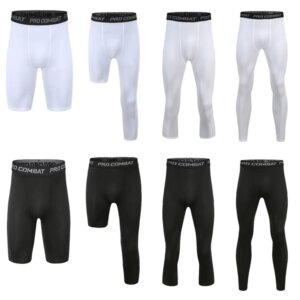 Men Compression Base Layer Running Tight Shorts Sport 3/4 Cropped Pant Leggings Gym Basketball Fitness Exercise Cycling Trousers