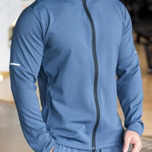 Men's Sports Fitness Casual Tops Long Sleeve Stand Up Collar Solid Colour Jacket Jogging Workout Sweatshirt with Zip Running