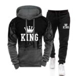 2025 Trend Menswear King Printing Casual Hooded Sweatshirts+Pants Set Jogging Clothing Splash-ink Suit Hot Sales Mens Tracksuit