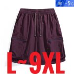 Ice Silk Nylon Men's Shorts Quick Dry Bermuda Male Extra Big Size 12XL Summer Light Multi Pocket Large Plus Sport Cargo Breeches