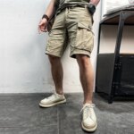 Men Summer New Multi Pockets Cotton Cargo Shorts Men Fashion Solid Quick Dry Joggers Shorts Pants Outdoor Breathable Shorts Male