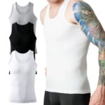 3pcs Men's Tank Top Cotton Tank Undershirts Breathable Solid Vest Underwear Wear Summer Sleeveless Tank A-Shirt Exercise Fitness